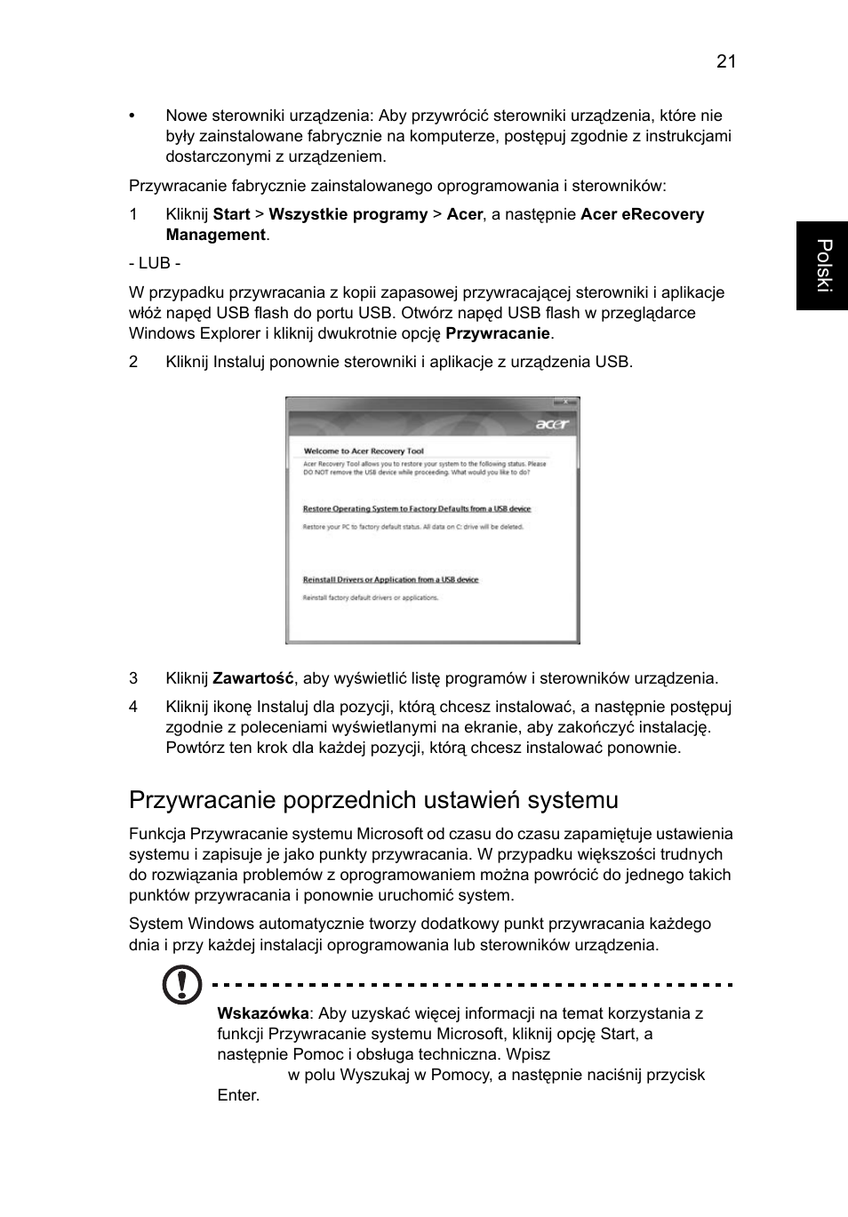 Przywracanie poprzednich ustawień systemu | Acer TravelMate 4750 User Manual | Page 927 / 2286