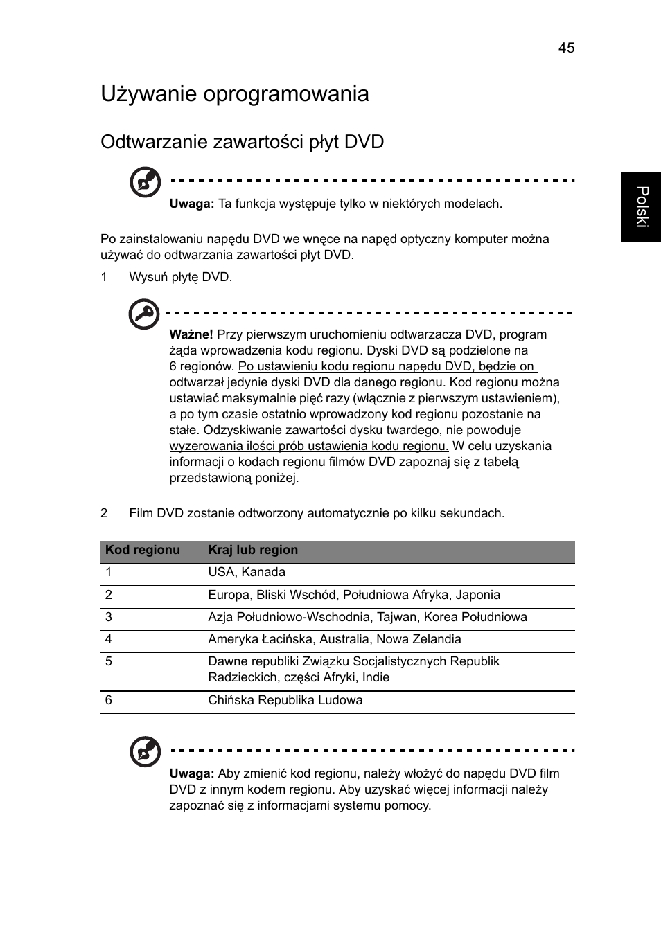 Używanie oprogramowania, Odtwarzanie zawartości płyt dvd | Acer TravelMate 4750 User Manual | Page 951 / 2286