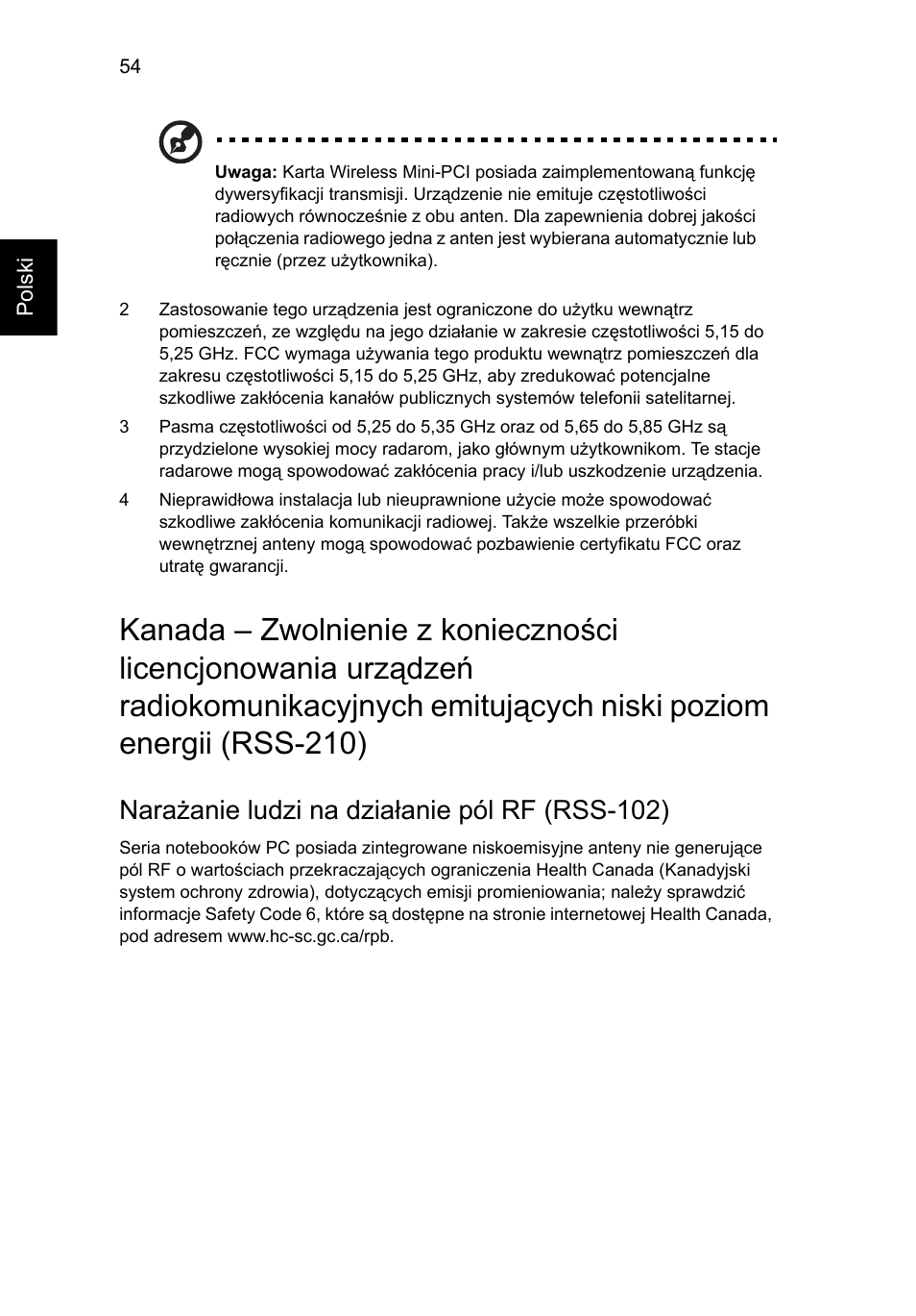 Narażanie ludzi na działanie pól rf (rss-102) | Acer TravelMate 4750 User Manual | Page 960 / 2286