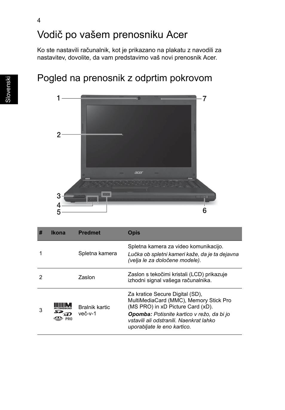 Vodič po vašem prenosniku acer, Pogled na prenosnik z odprtim pokrovom | Acer TravelMate P643-MG User Manual | Page 182 / 320