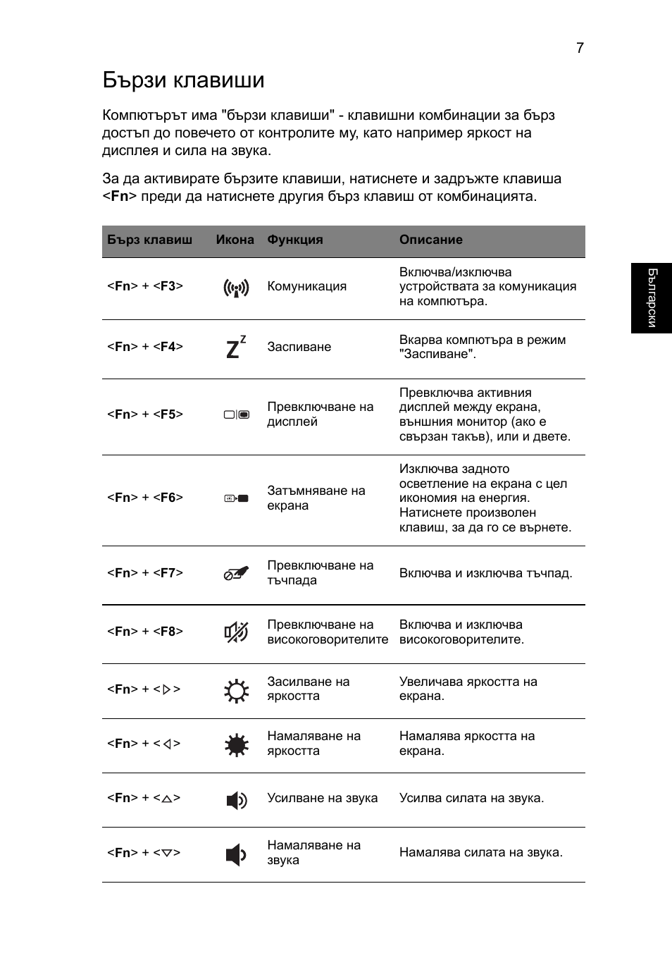 Бързи клавиши | Acer TravelMate P643-MG User Manual | Page 215 / 320