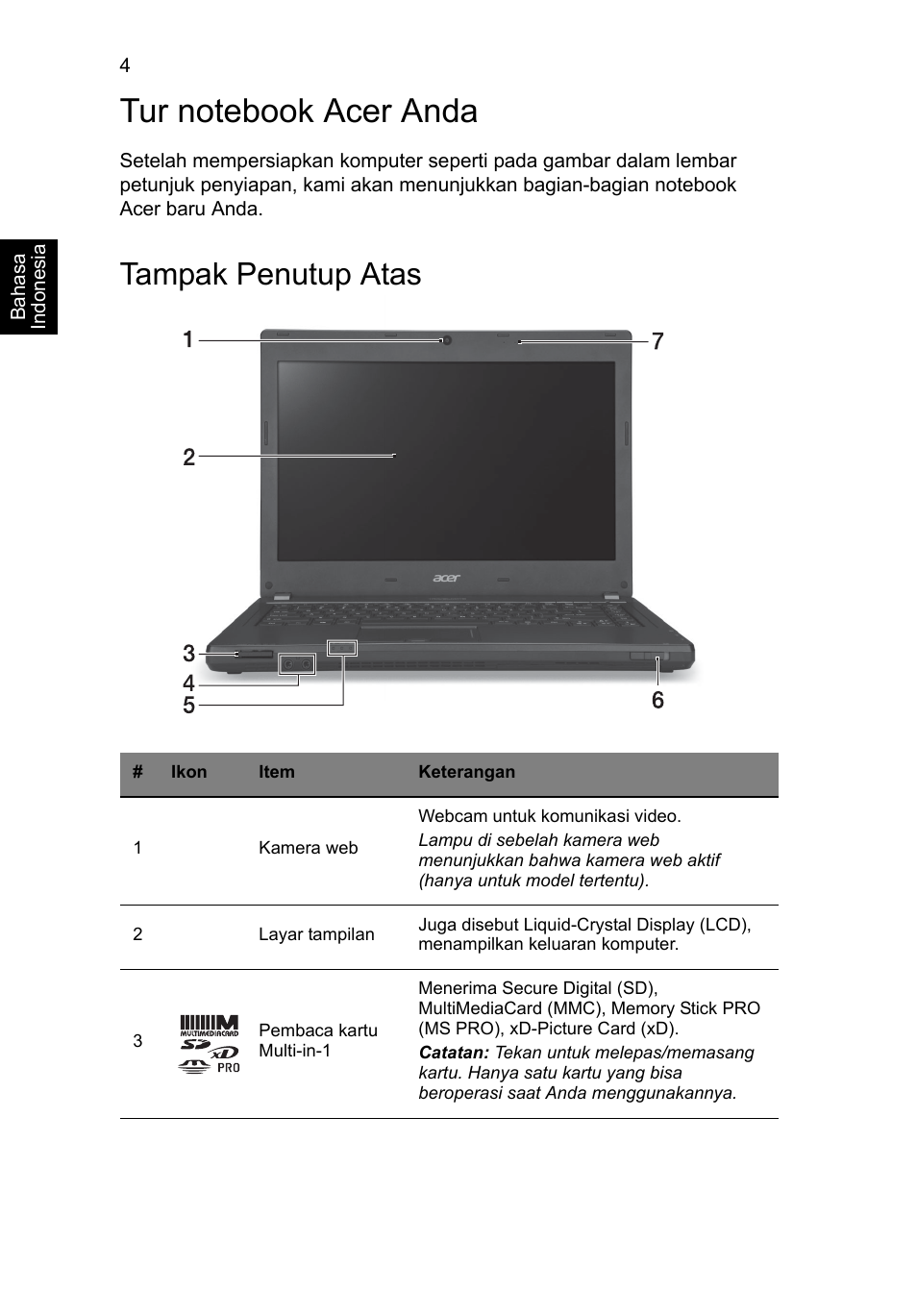 Tur notebook acer anda, Tampak penutup atas | Acer TravelMate P643-MG User Manual | Page 304 / 320