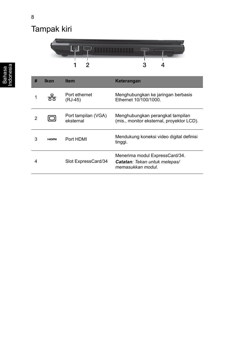 Tampak kiri | Acer TravelMate P643-MG User Manual | Page 308 / 320