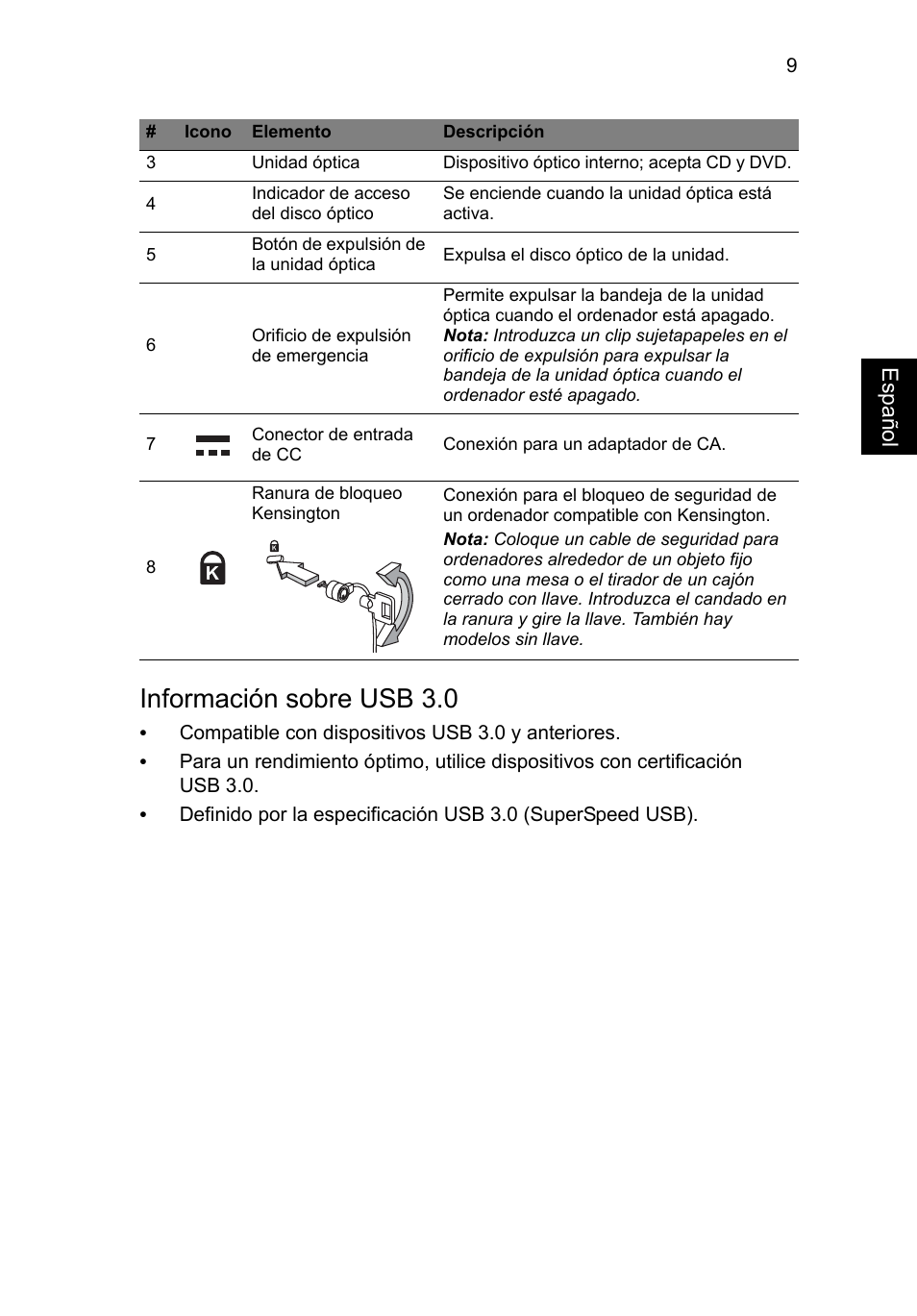 Información sobre usb 3.0 | Acer TravelMate P643-MG User Manual | Page 57 / 320