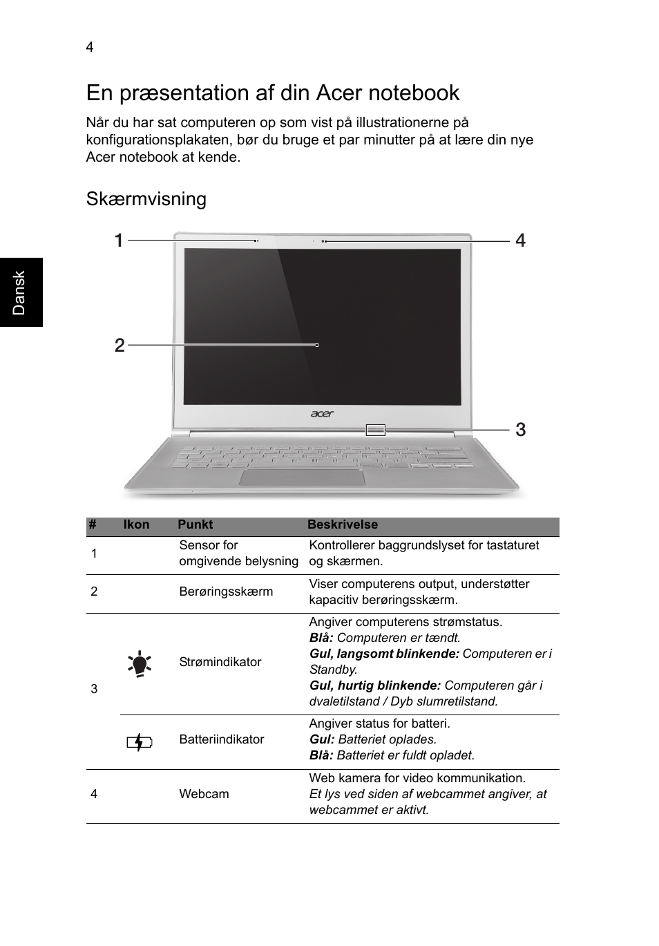 En præsentation af din acer notebook, Skærmvisning | Acer Aspire S7-391 User Manual | Page 106 / 362