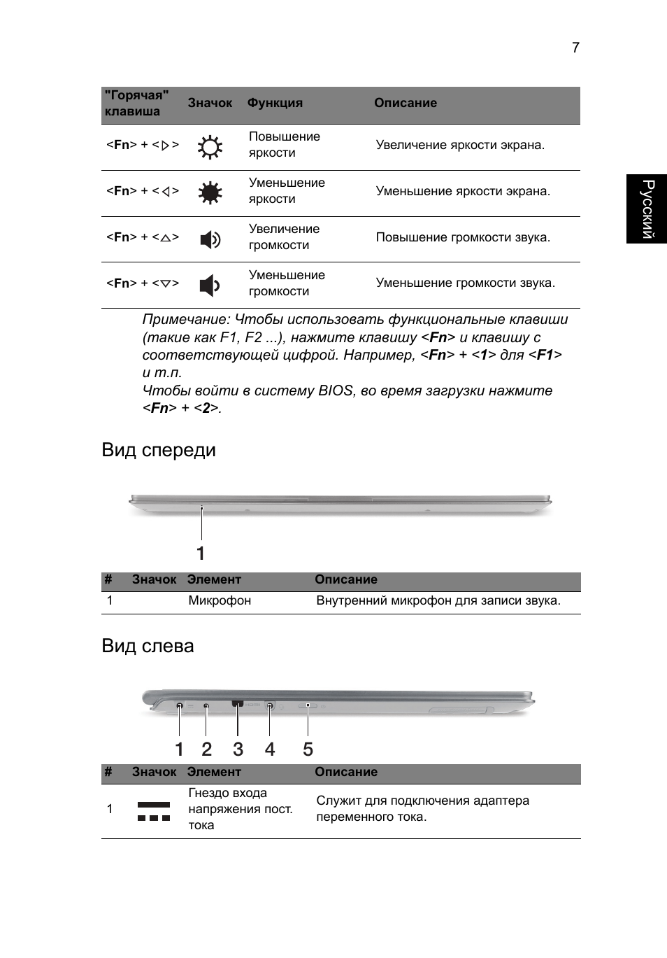 Вид спереди, Вид слева, Вид спереди вид слева | Acer Aspire S7-391 User Manual | Page 145 / 362