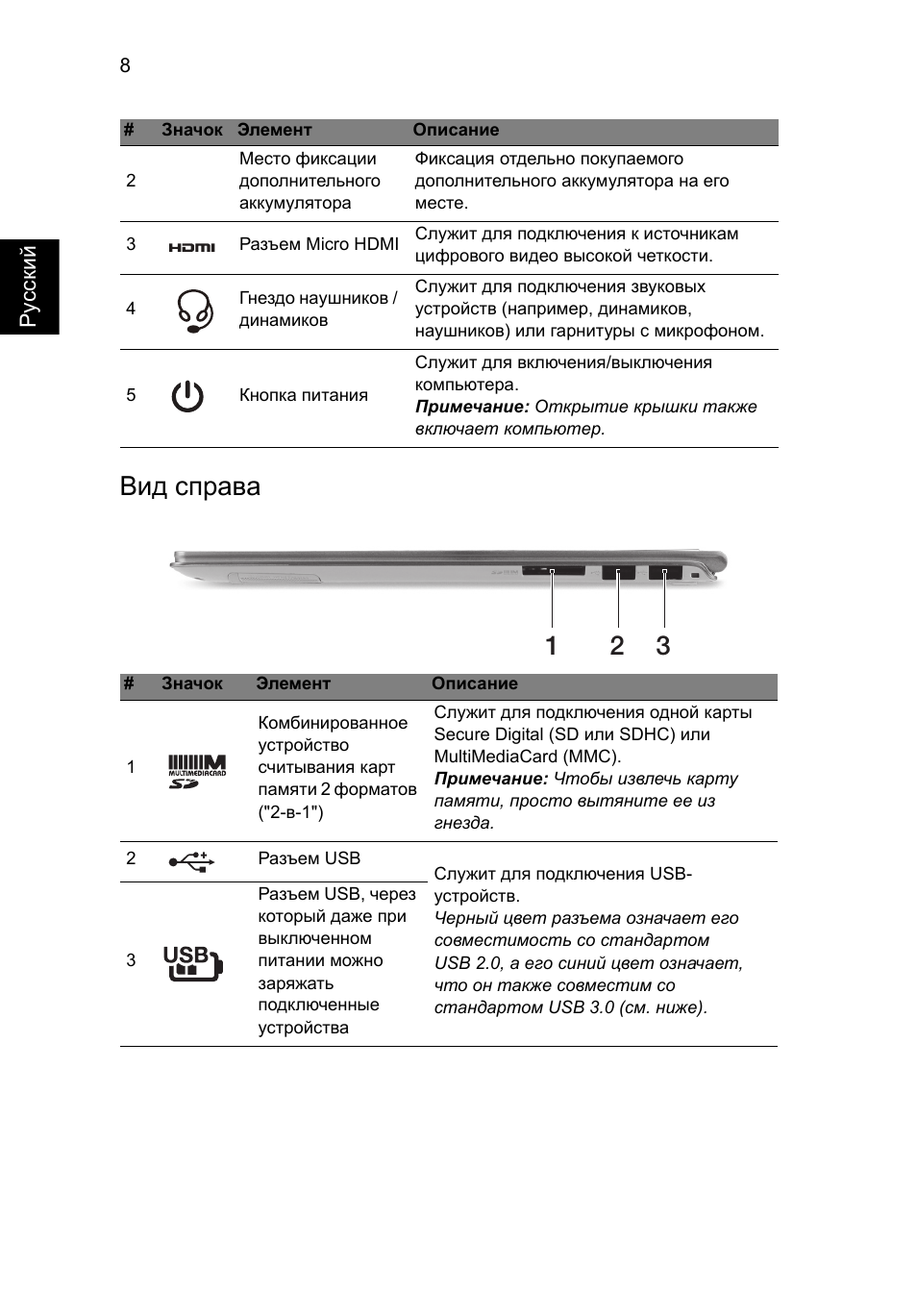 Вид справа | Acer Aspire S7-391 User Manual | Page 146 / 362