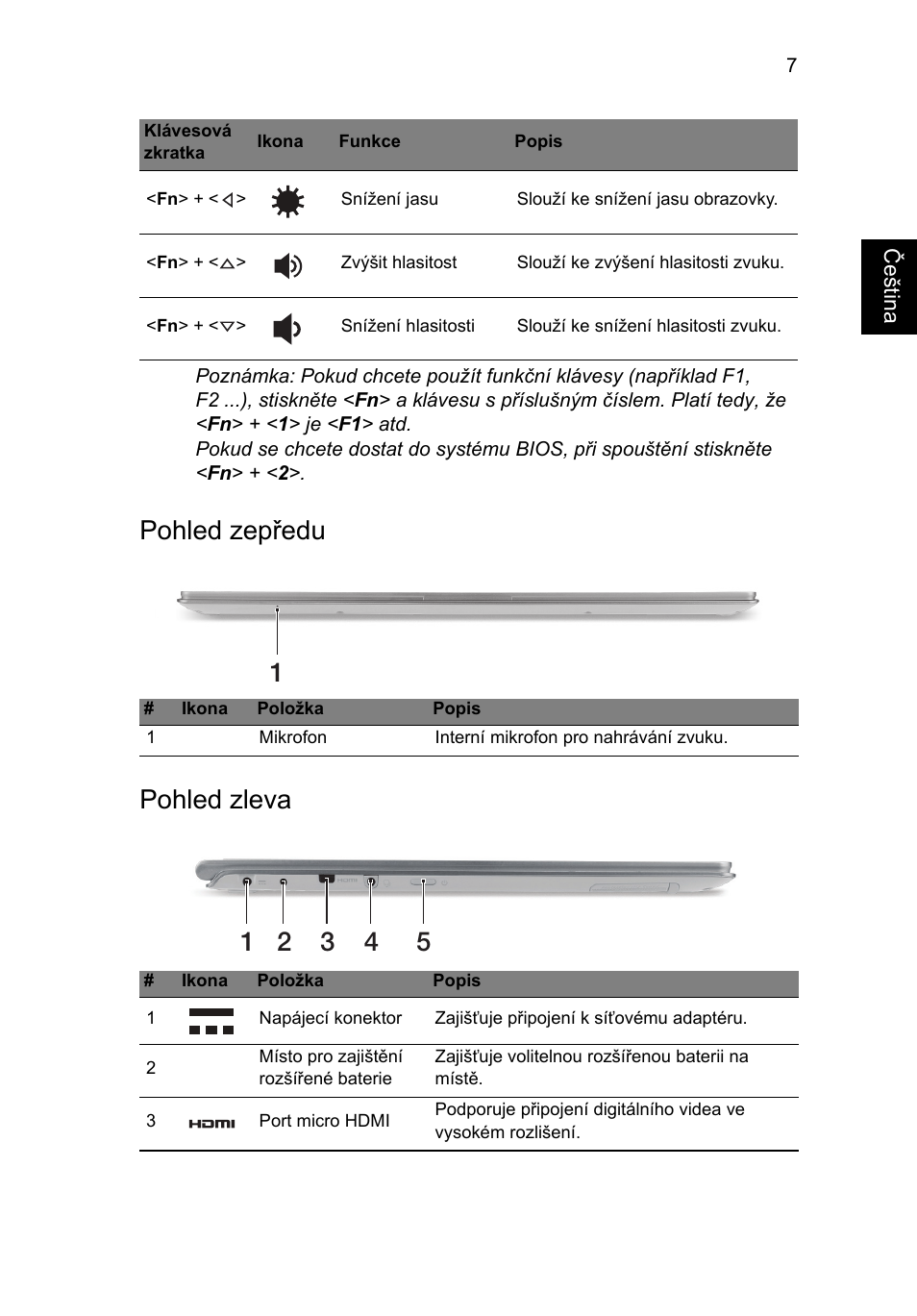 Pohled zepředu, Pohled zleva, Pohled zepředu pohled zleva | Acer Aspire S7-391 User Manual | Page 181 / 362