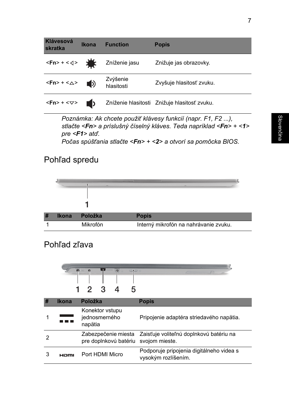 Pohľad spredu, Pohľad zľava, Pohľad spredu pohľad zľava | Acer Aspire S7-391 User Manual | Page 193 / 362