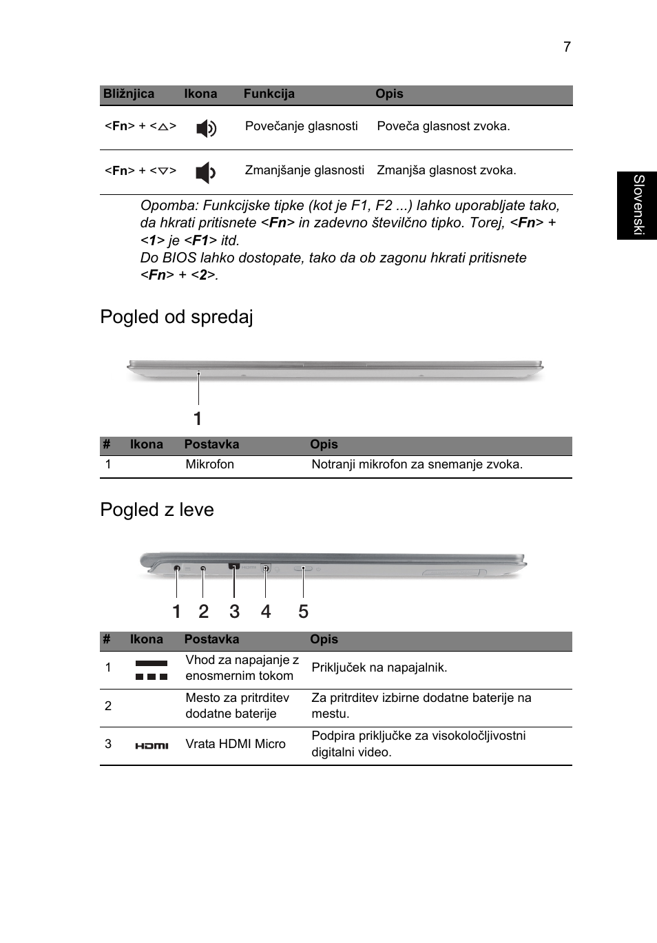 Pogled od spredaj, Pogled z leve, Pogled od spredaj pogled z leve | Acer Aspire S7-391 User Manual | Page 205 / 362