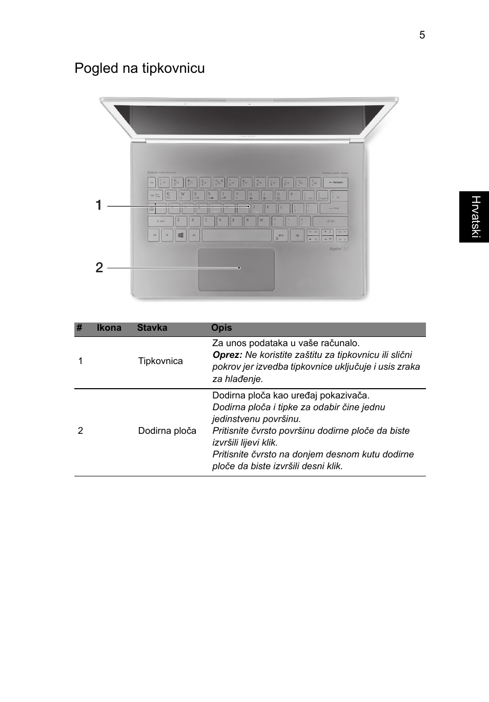 Pogled na tipkovnicu | Acer Aspire S7-391 User Manual | Page 215 / 362