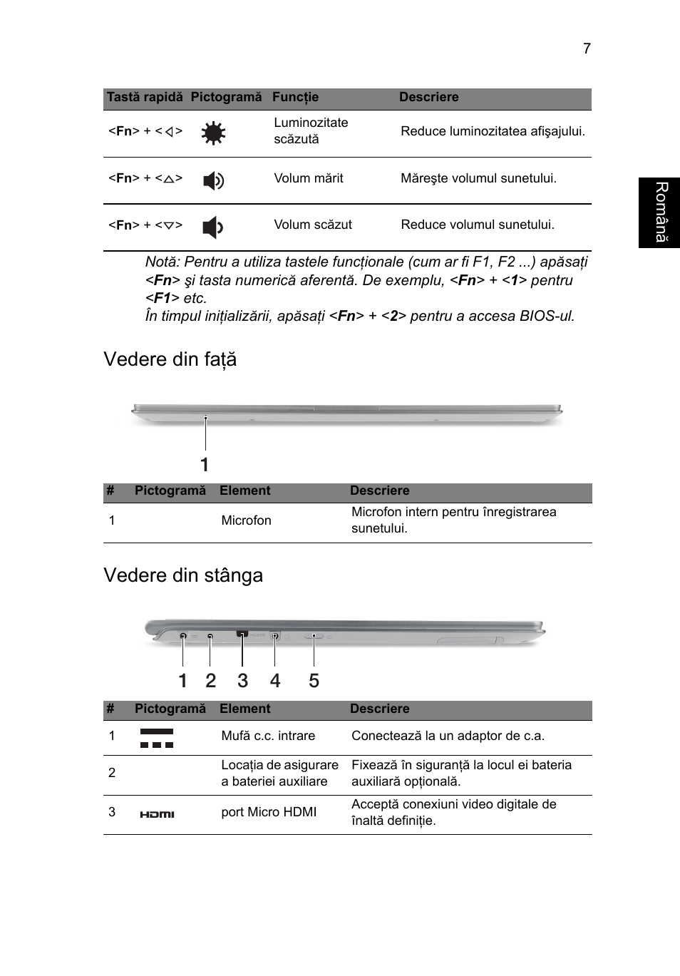 Vedere din faţă, Vedere din stânga, Vedere din faţă vedere din stânga | Acer Aspire S7-391 User Manual | Page 229 / 362