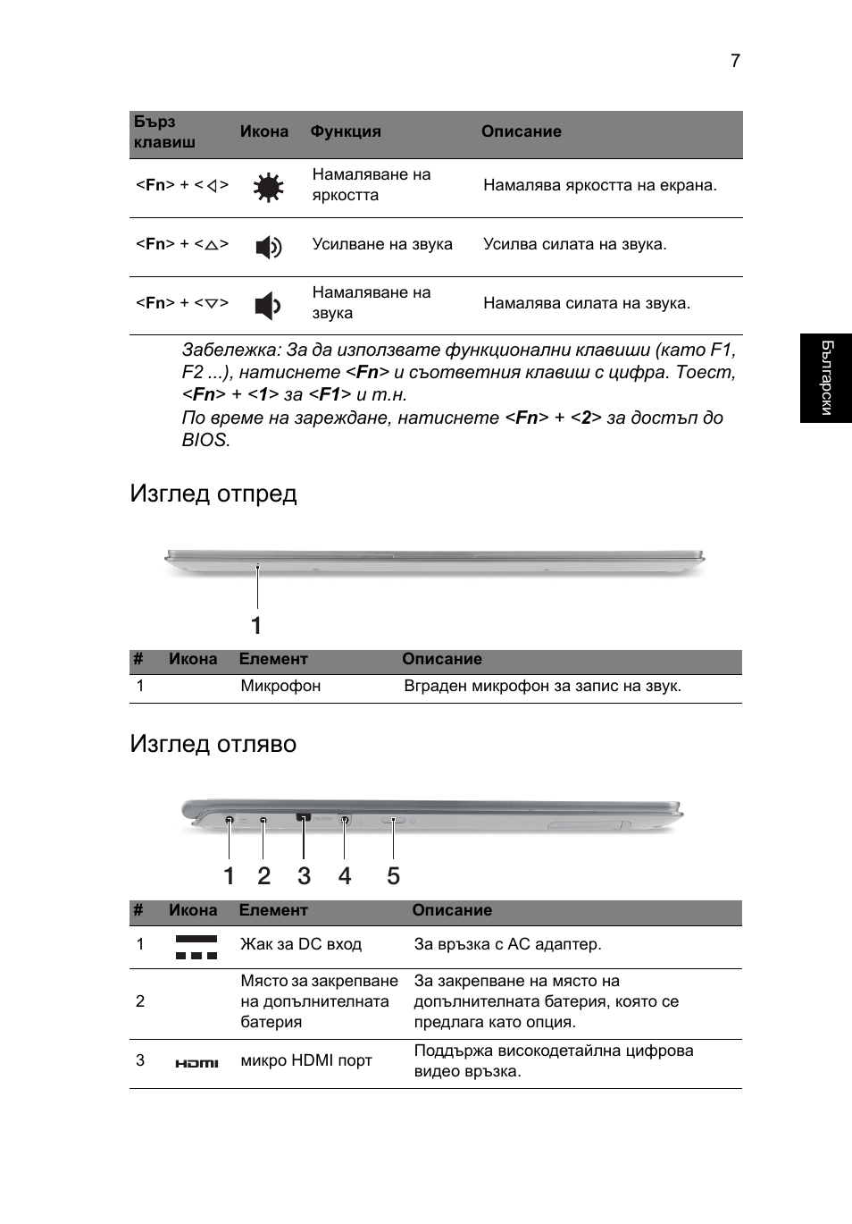 Изглед отпред, Изглед отляво, Изглед отпред изглед отляво | Acer Aspire S7-391 User Manual | Page 241 / 362