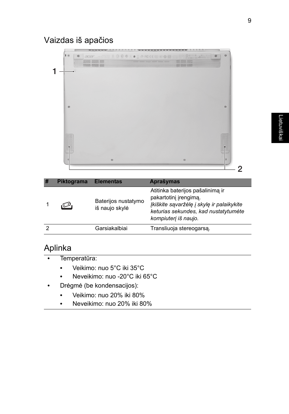 Vaizdas iš apačios, Aplinka, Vaizdas iš apačios aplinka | Acer Aspire S7-391 User Manual | Page 279 / 362