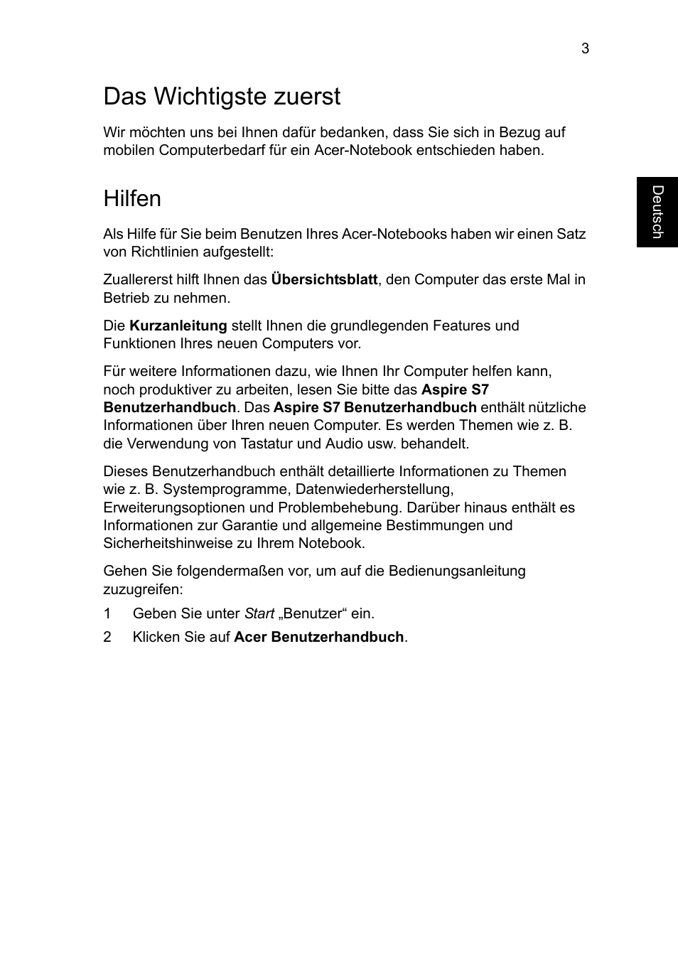 Das wichtigste zuerst, Hilfen | Acer Aspire S7-391 User Manual | Page 29 / 362