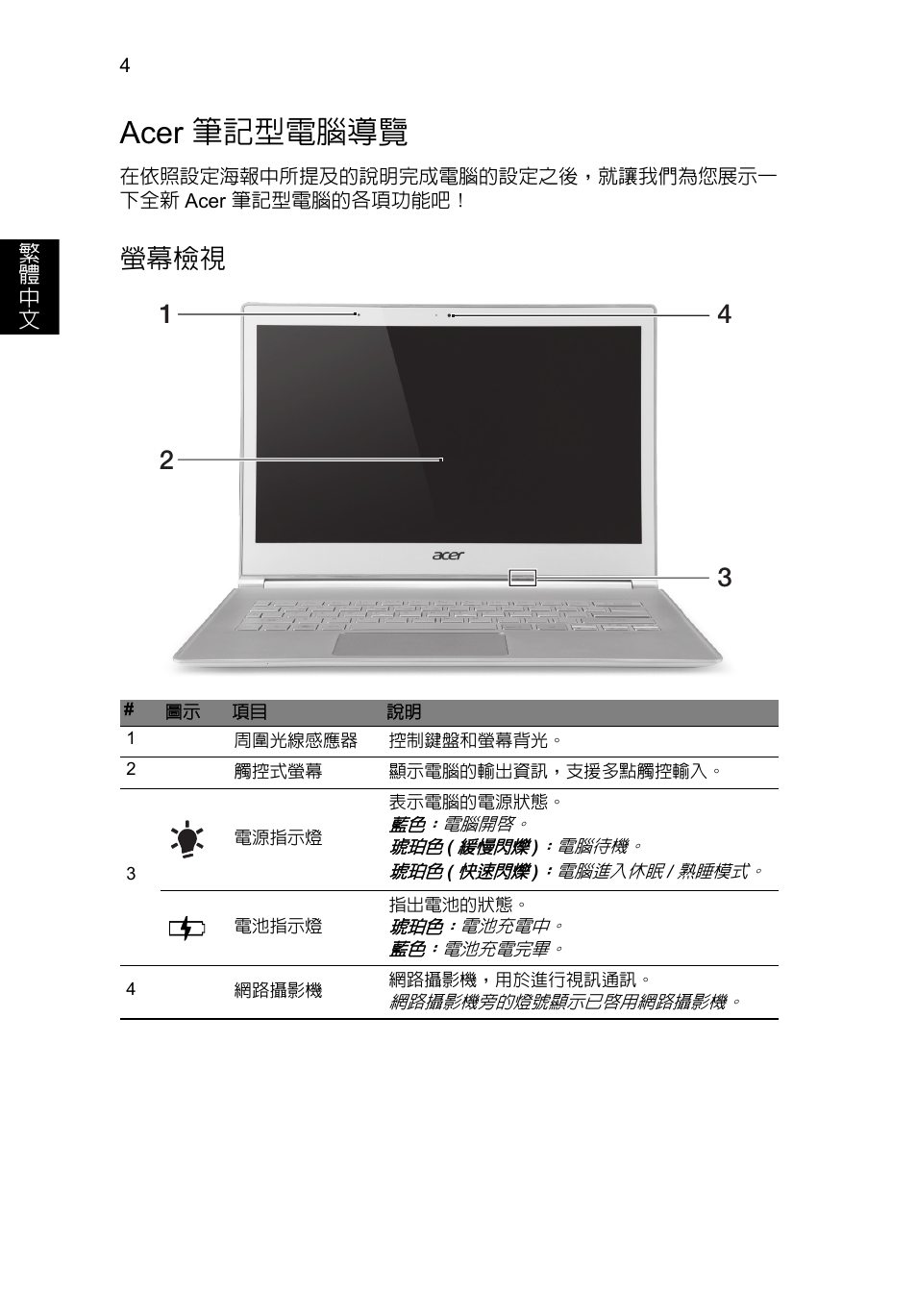 Acer 筆記型電腦導覽, 螢幕檢視 | Acer Aspire S7-391 User Manual | Page 322 / 362