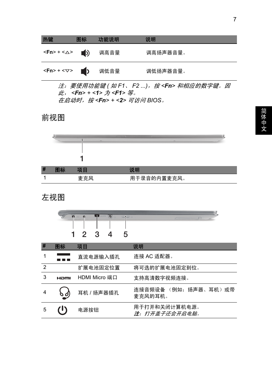 前视图 左视图 | Acer Aspire S7-391 User Manual | Page 335 / 362