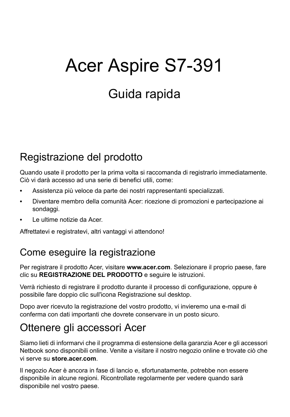 Italiano, Registrazione del prodotto, Come eseguire la registrazione | Ottenere gli accessori acer, Acer aspire s7-391, Guida rapida | Acer Aspire S7-391 User Manual | Page 39 / 362