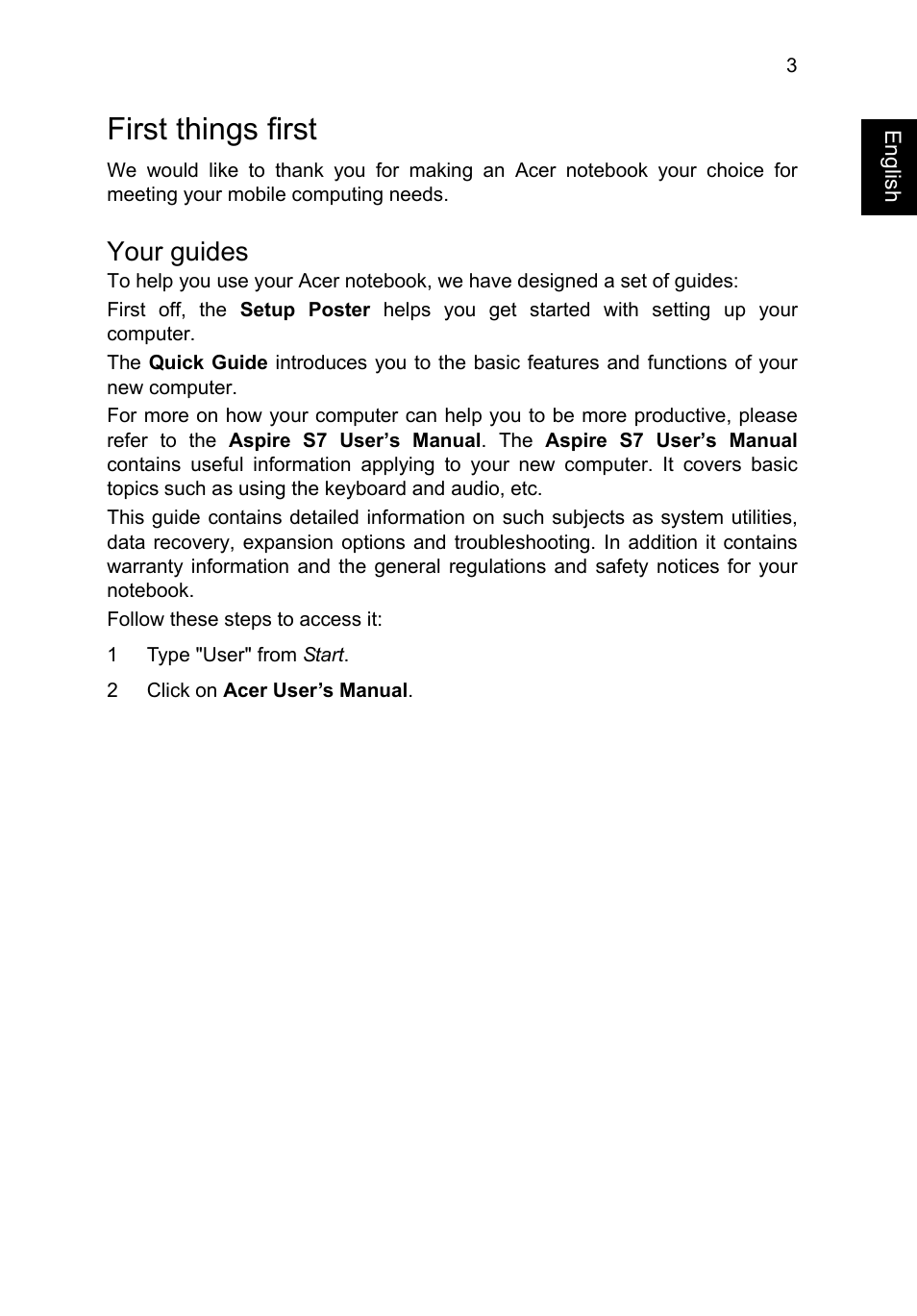 First things first, Your guides | Acer Aspire S7-391 User Manual | Page 5 / 362