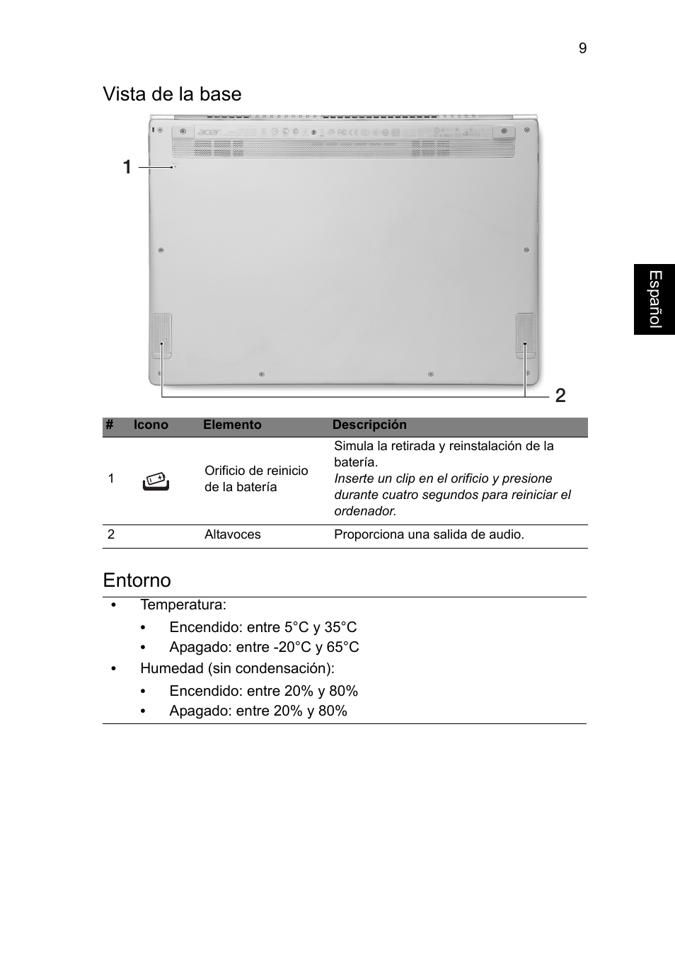 Vista de la base, Entorno, Vista de la base entorno | Acer Aspire S7-391 User Manual | Page 59 / 362