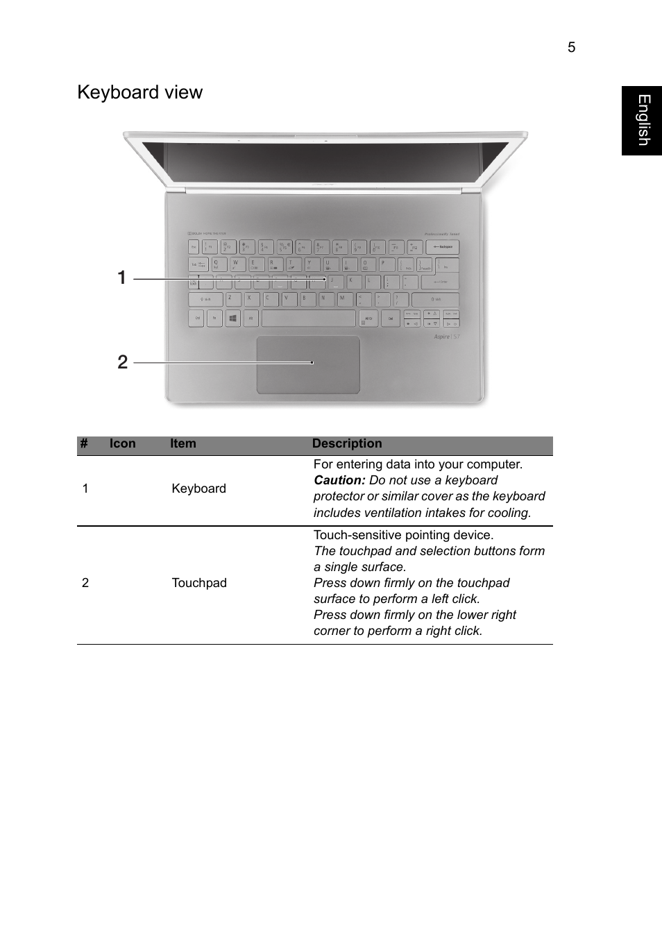 Keyboard view, Keyboard view 1 2 | Acer Aspire S7-391 User Manual | Page 7 / 362