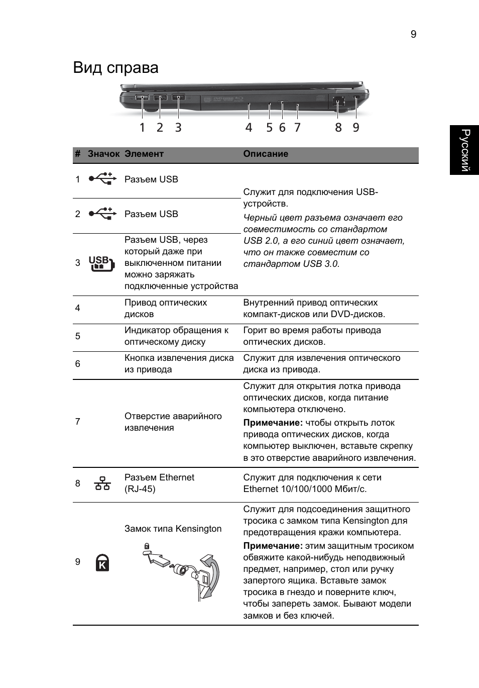 Вид справа | Acer TravelMate P653-MG User Manual | Page 147 / 365