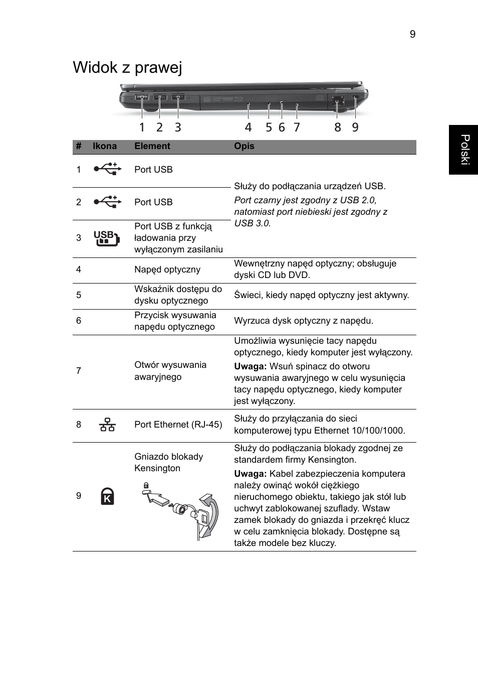 Widok z prawej | Acer TravelMate P653-MG User Manual | Page 159 / 365