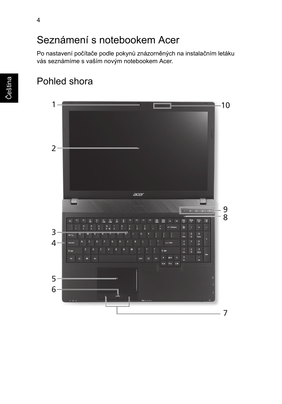 Seznámení s notebookem acer, Pohled shora | Acer TravelMate P653-MG User Manual | Page 178 / 365