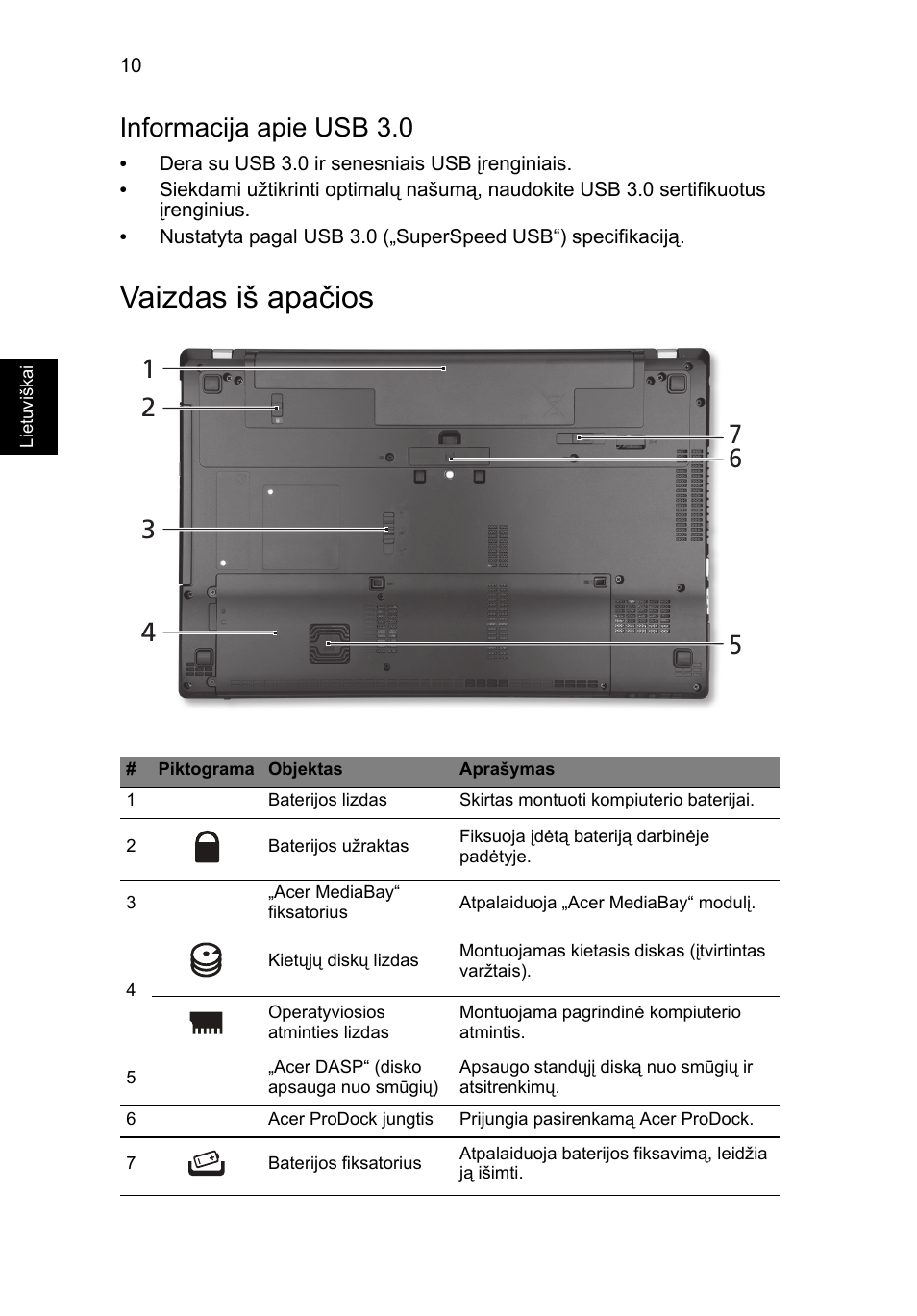 Vaizdas iš apačios, Informacija apie usb 3.0 | Acer TravelMate P653-MG User Manual | Page 280 / 365