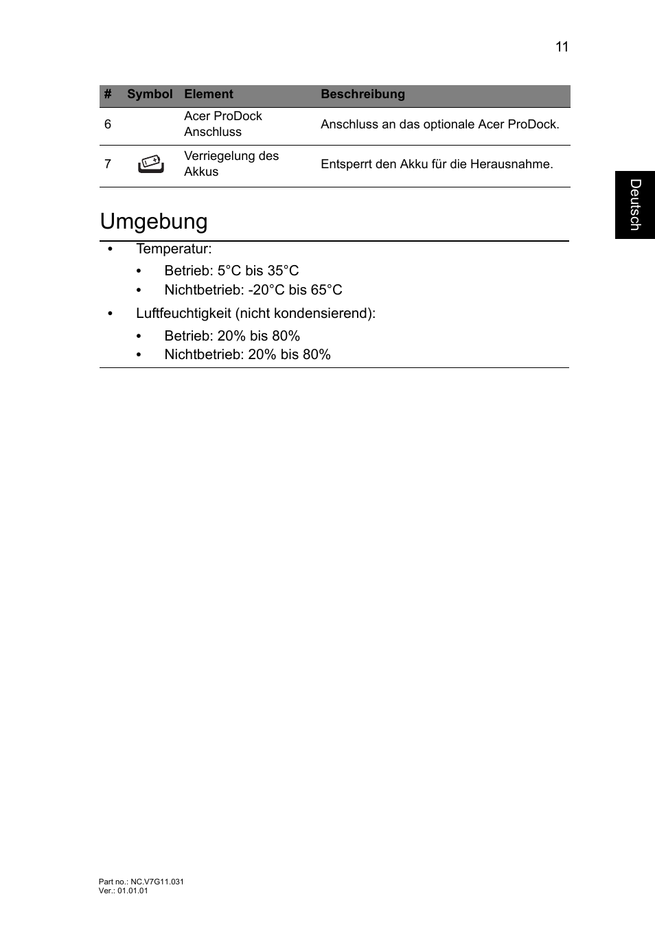 Umgebung | Acer TravelMate P653-MG User Manual | Page 37 / 365