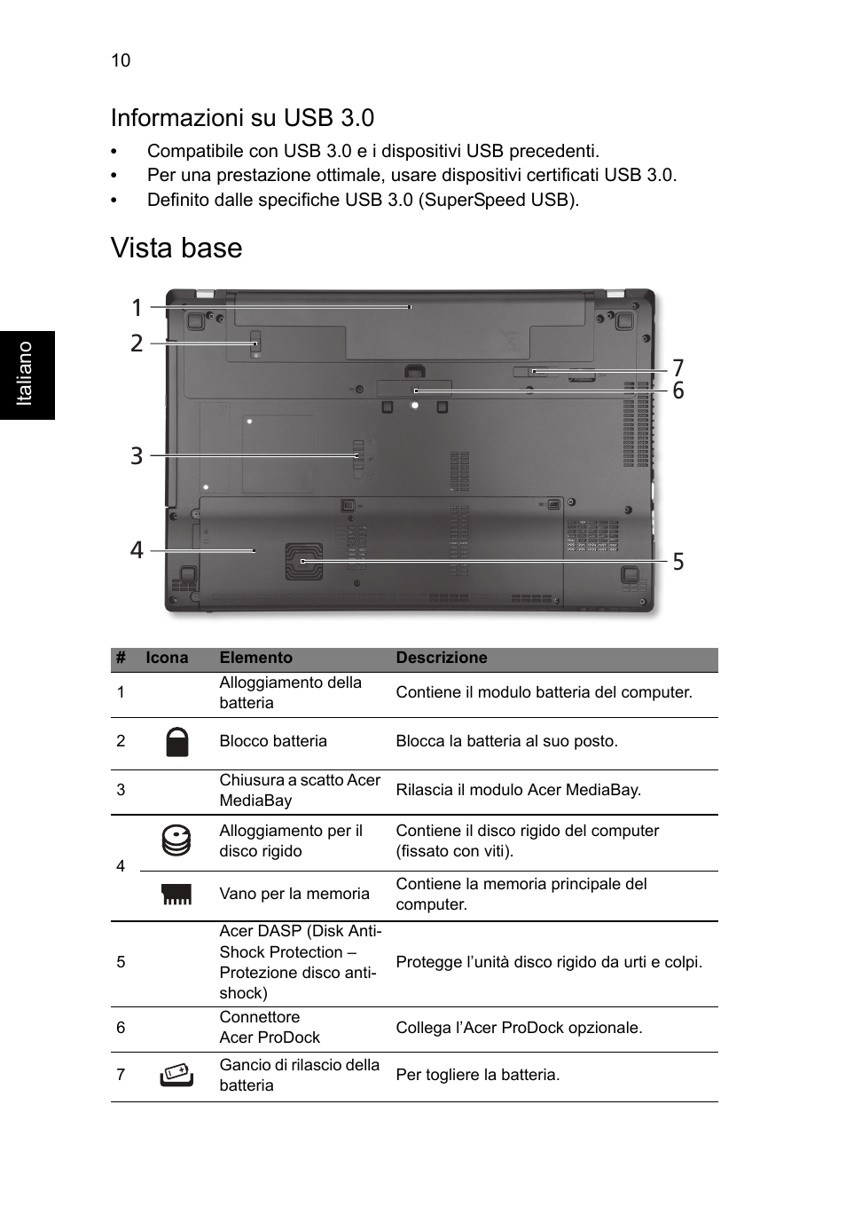 Vista base, Informazioni su usb 3.0 | Acer TravelMate P653-MG User Manual | Page 48 / 365