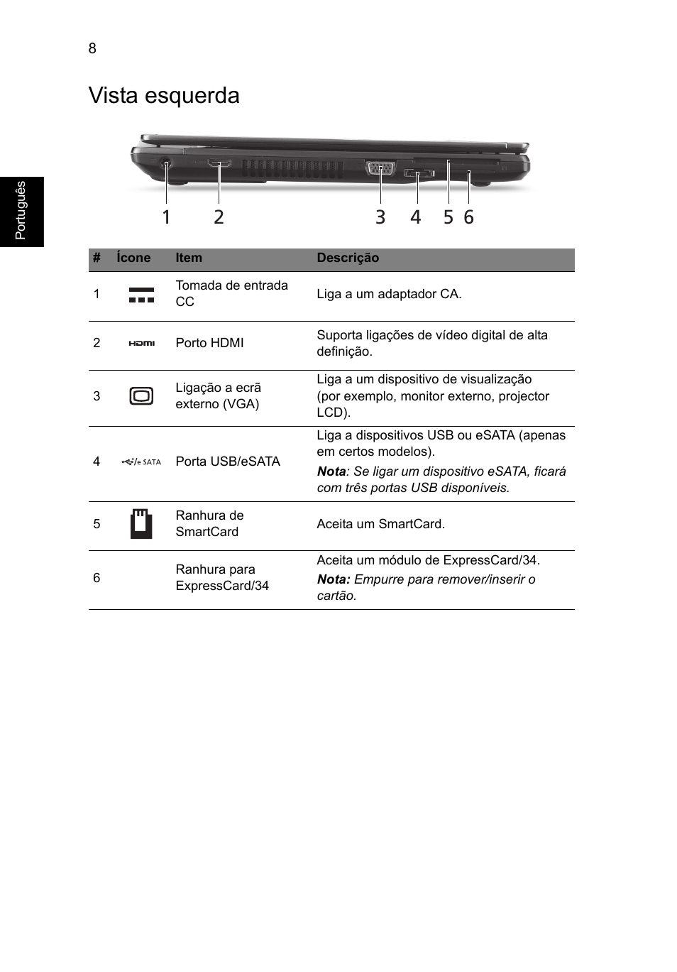 Vista esquerda | Acer TravelMate P653-MG User Manual | Page 74 / 365