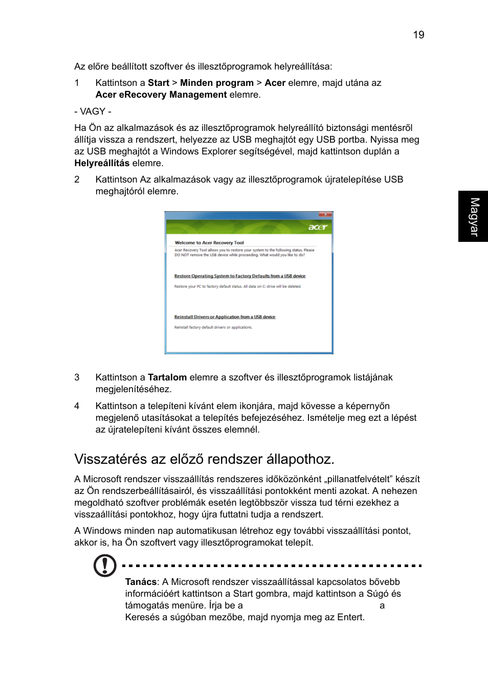 Visszatérés az előző rendszer állapothoz | Acer Aspire 4830G User Manual | Page 1035 / 2354