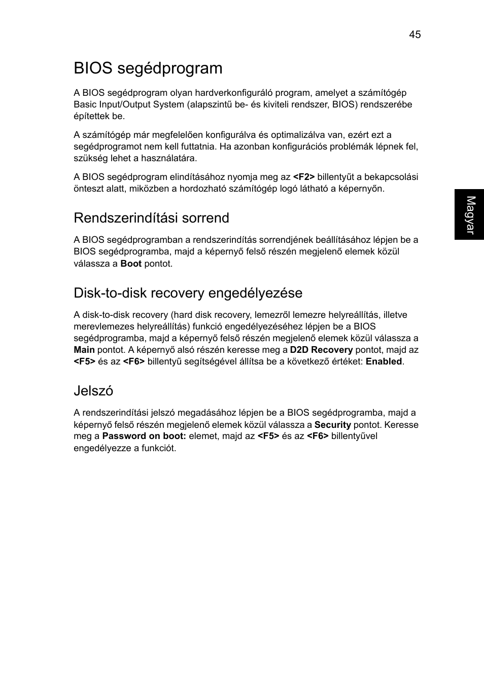 Bios segédprogram, Rendszerindítási sorrend, Disk-to-disk recovery engedélyezése | Jelszó | Acer Aspire 4830G User Manual | Page 1061 / 2354