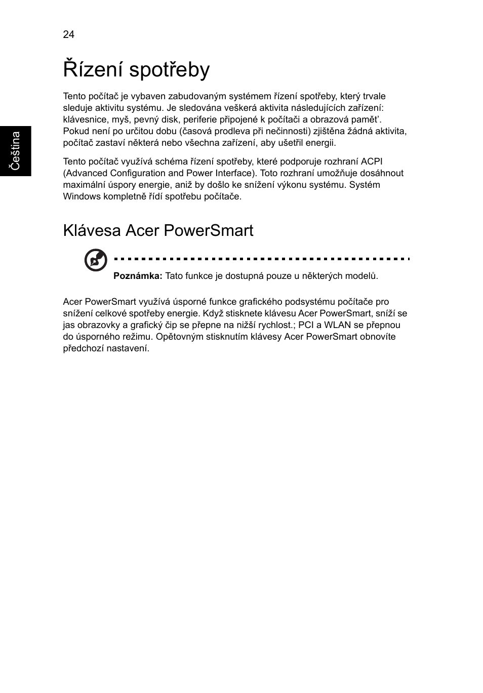 Řízení spotřeby, Klávesa acer powersmart | Acer Aspire 4830G User Manual | Page 1116 / 2354