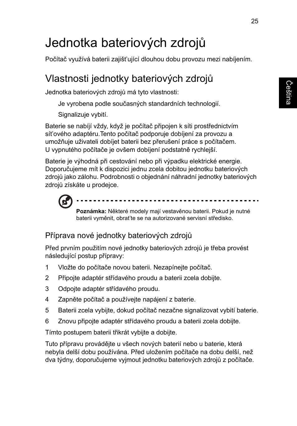 Jednotka bateriových zdrojů, Vlastnosti jednotky bateriových zdrojů, Příprava nové jednotky bateriových zdrojů | Acer Aspire 4830G User Manual | Page 1117 / 2354