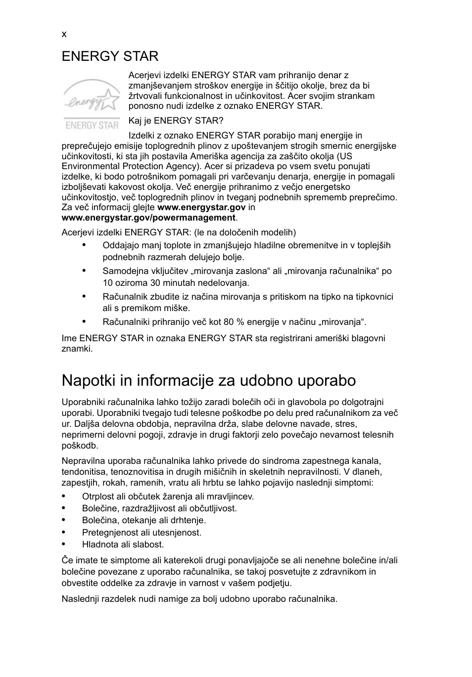 Napotki in informacije za udobno uporabo, Energy star | Acer Aspire 4830G User Manual | Page 1230 / 2354