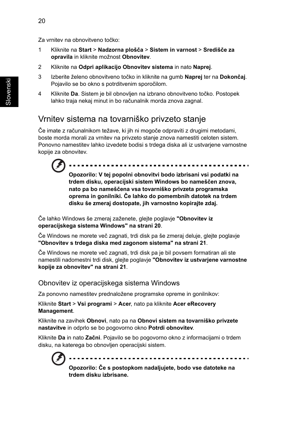 Vrnitev sistema na tovarniško privzeto stanje | Acer Aspire 4830G User Manual | Page 1260 / 2354