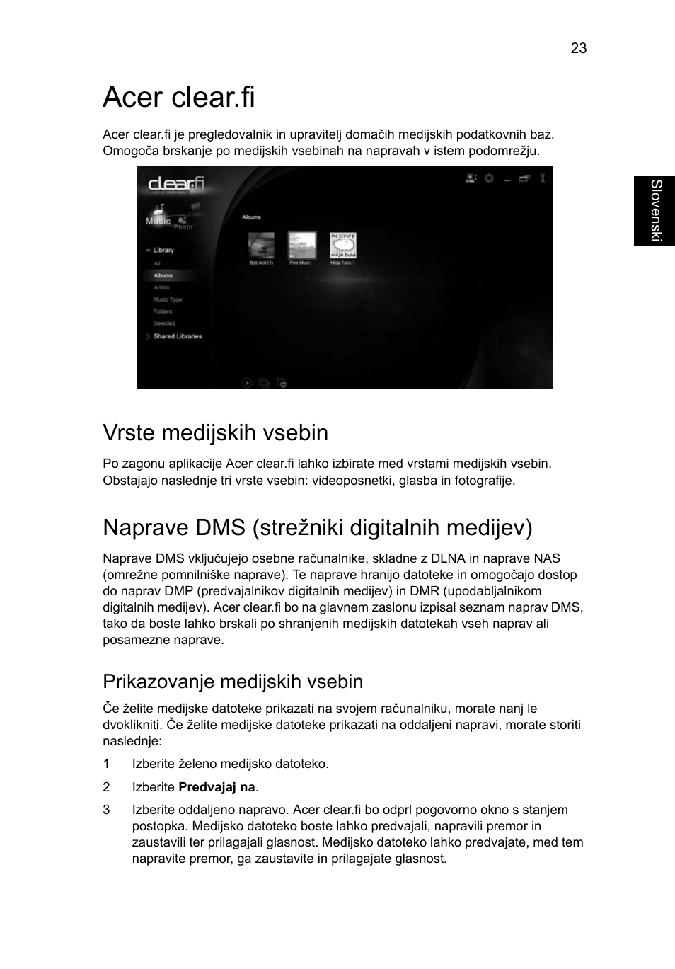 Acer clear.fi, Vrste medijskih vsebin, Naprave dms (strežniki digitalnih medijev) | Prikazovanje medijskih vsebin | Acer Aspire 4830G User Manual | Page 1263 / 2354