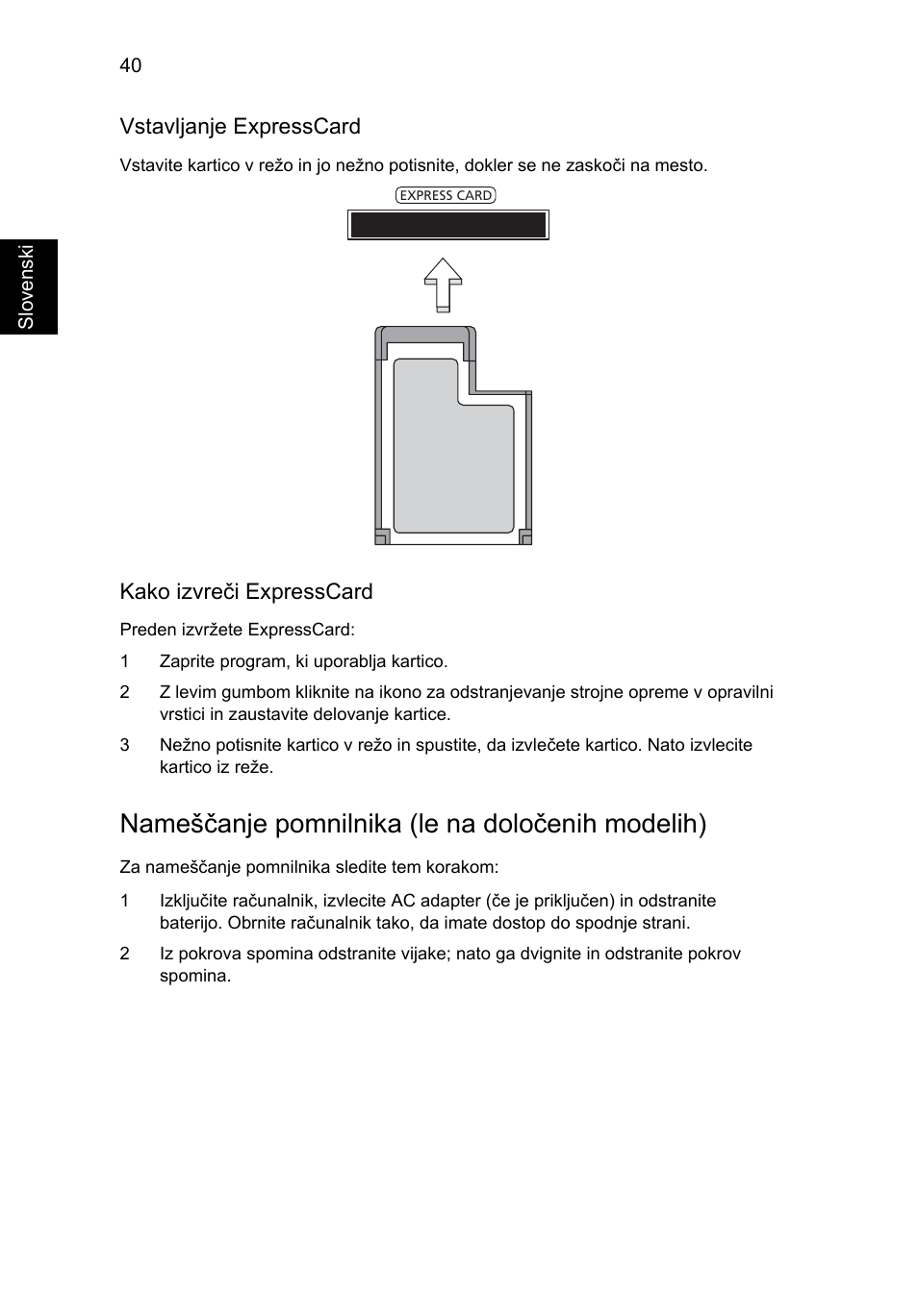 Nameščanje pomnilnika (le na določenih modelih) | Acer Aspire 4830G User Manual | Page 1280 / 2354
