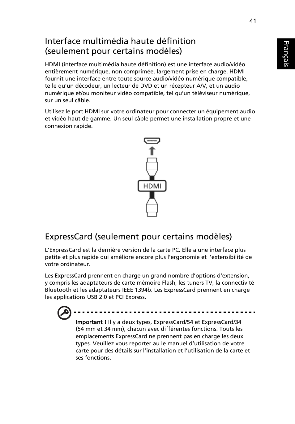 Expresscard (seulement pour certains modèles), Français | Acer Aspire 4830G User Manual | Page 139 / 2354