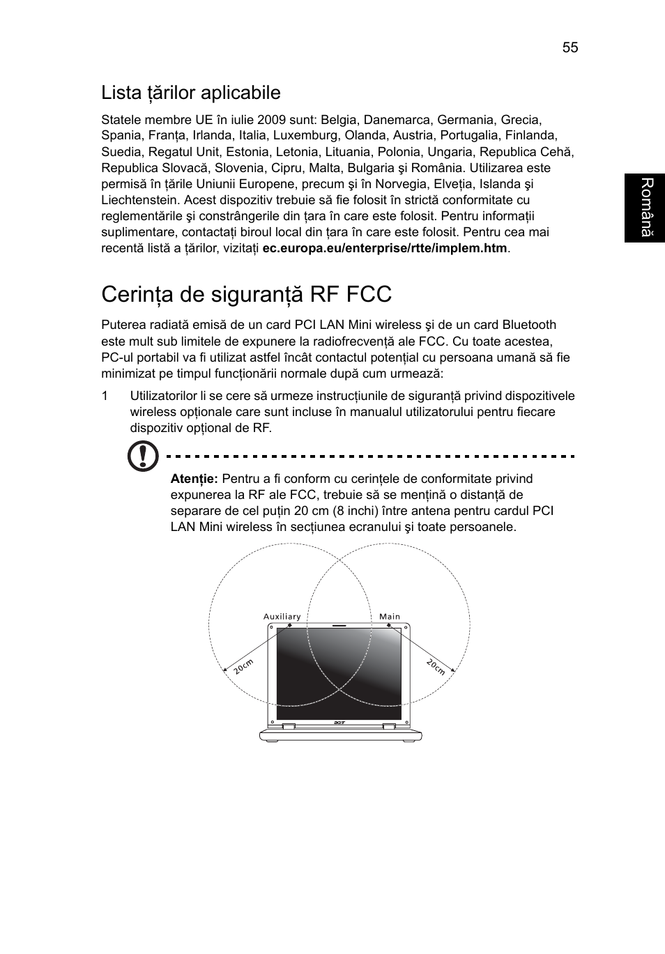 Cerinţa de siguranţă rf fcc, Lista ţărilor aplicabile | Acer Aspire 4830G User Manual | Page 1447 / 2354