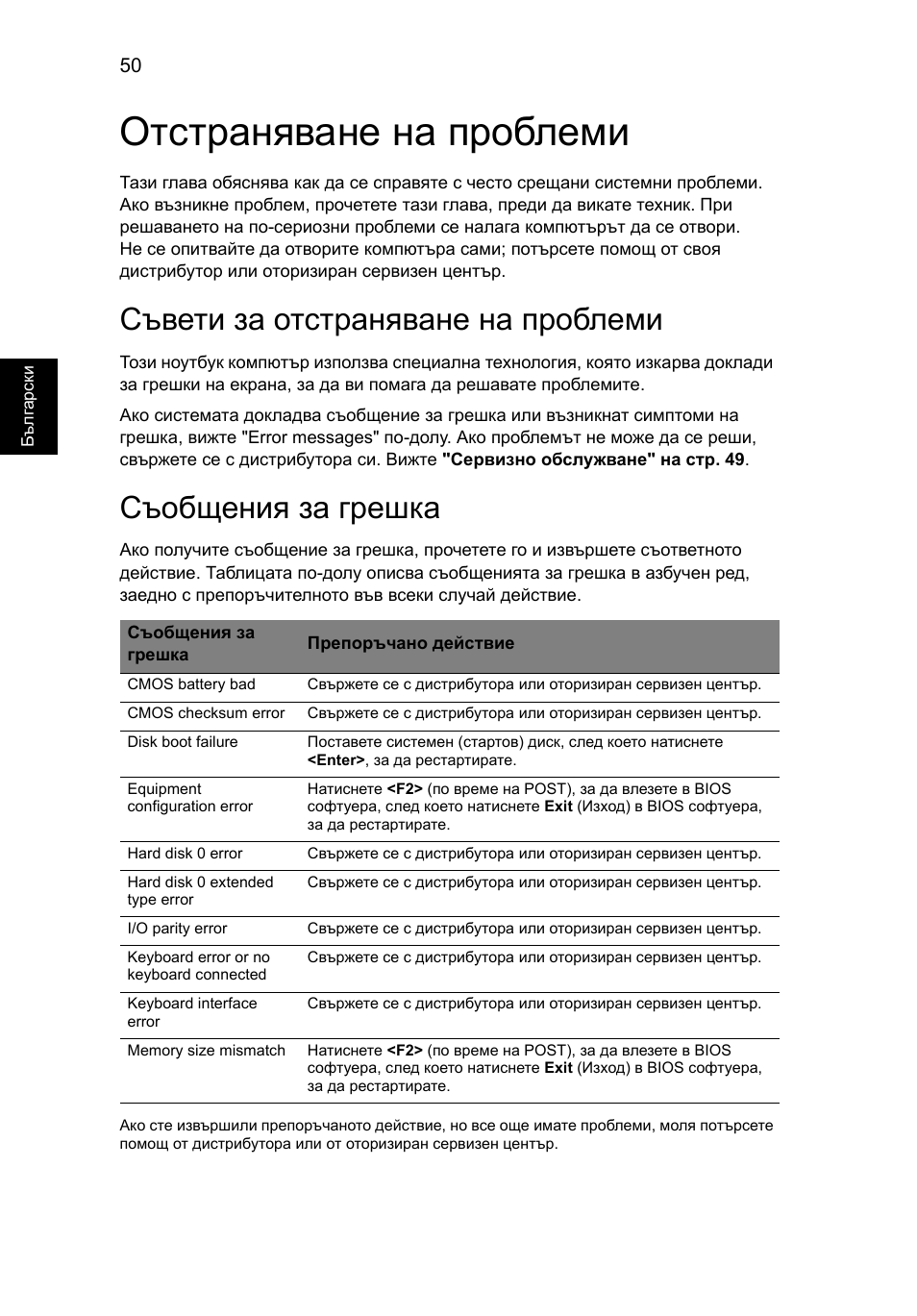 Отстраняване на проблеми, Съвети за отстраняване на проблеми, Съобщения за грешка | Acer Aspire 4830G User Manual | Page 1520 / 2354
