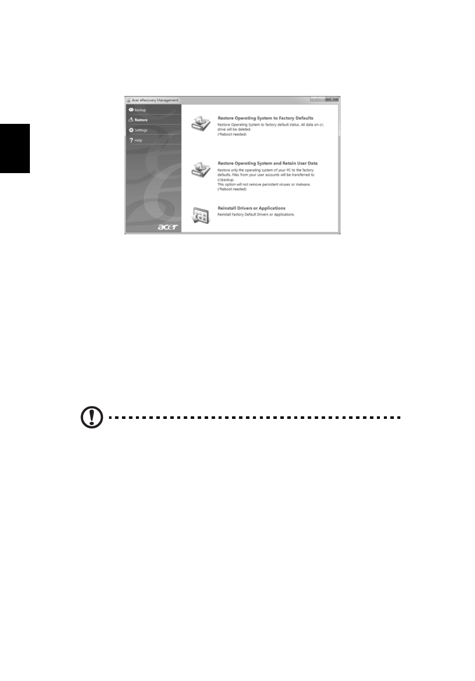 Süsteemi varasema oleku taastamine, Süsteemi varasema oleku taastamine" leheküljel 14 | Acer Aspire 4830G User Manual | Page 1562 / 2354