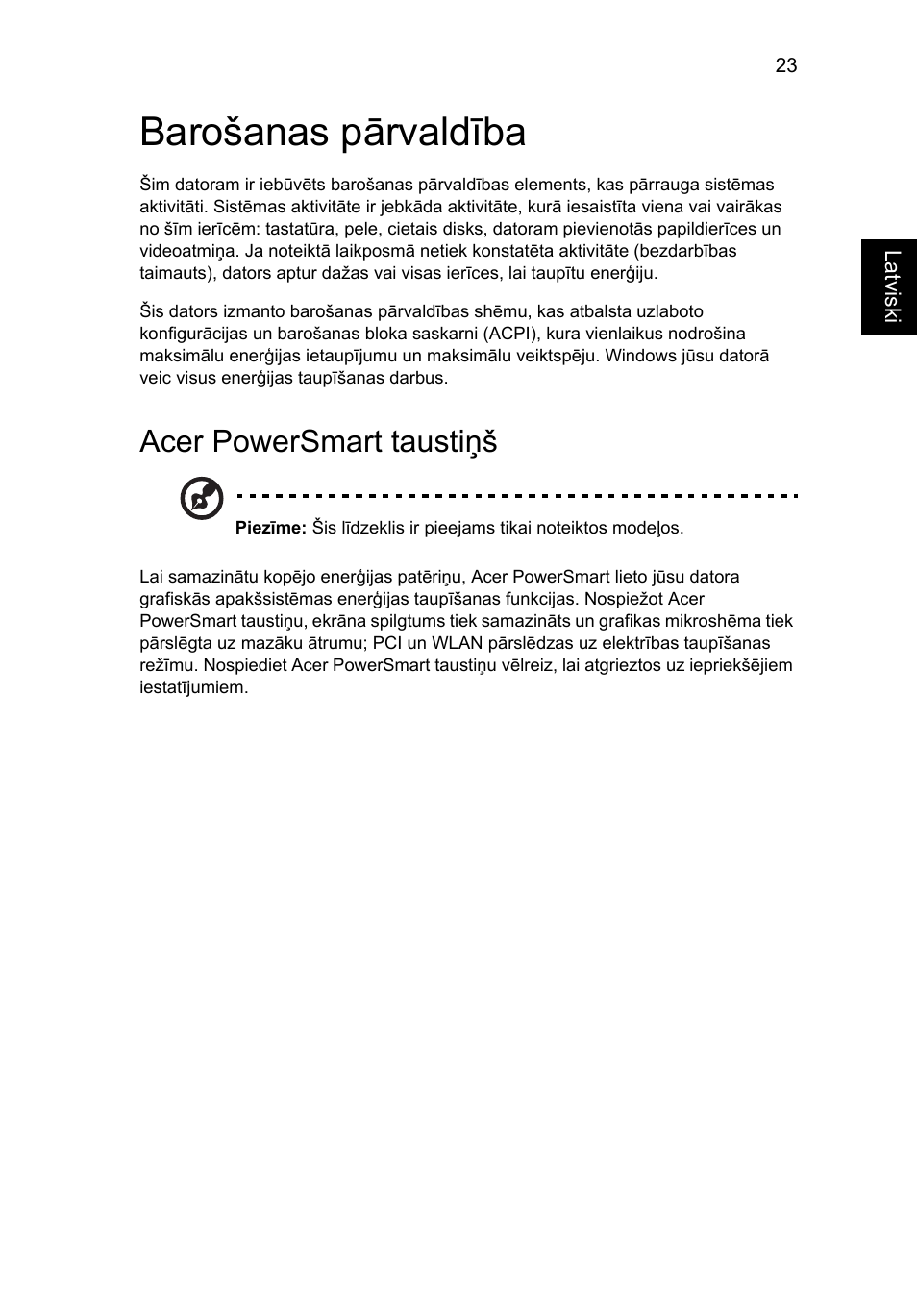 Barošanas pārvaldība, Acer powersmart taustiņš | Acer Aspire 4830G User Manual | Page 1645 / 2354