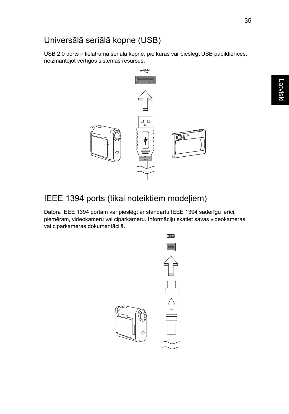 Universālā seriālā kopne (usb), Ieee 1394 ports (tikai noteiktiem modeļiem) | Acer Aspire 4830G User Manual | Page 1657 / 2354