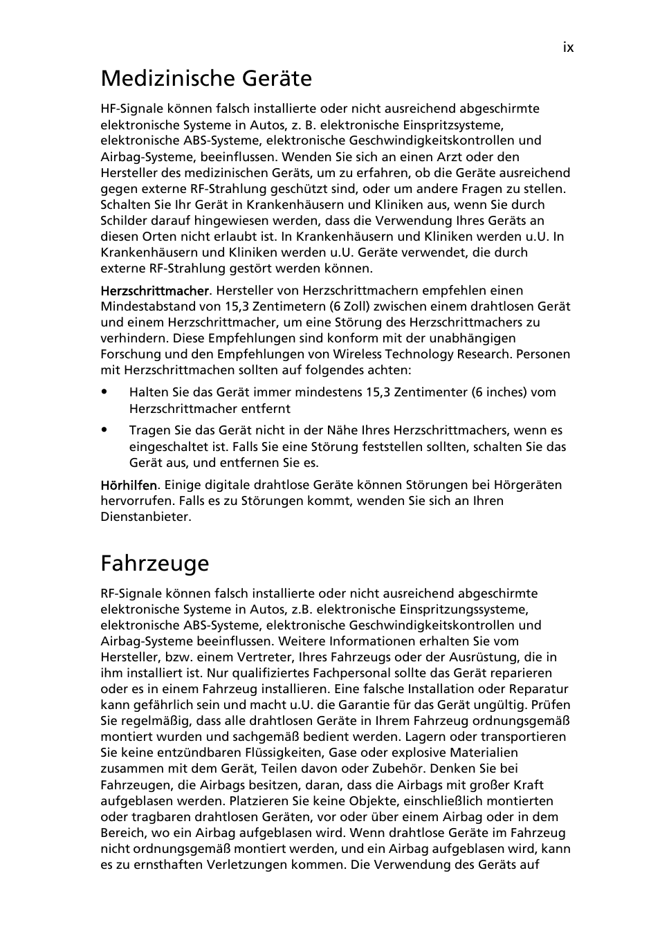 Medizinische geräte, Fahrzeuge | Acer Aspire 4830G User Manual | Page 167 / 2354