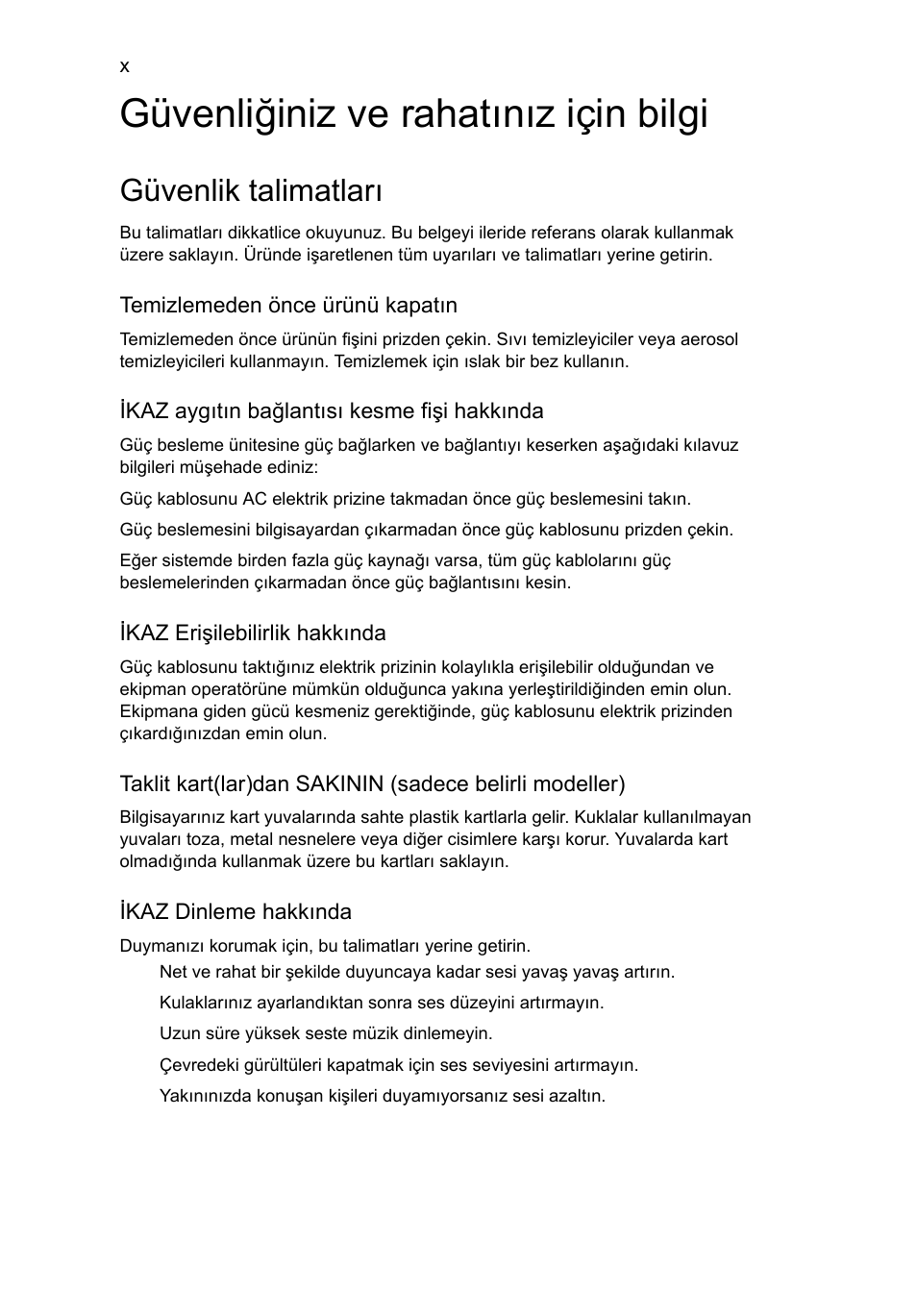Güvenliğiniz ve rahatınız için bilgi, Güvenlik talimatları | Acer Aspire 4830G User Manual | Page 1842 / 2354