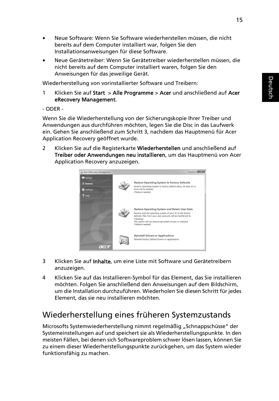 Wiederherstellung eines früheren systemzustands | Acer Aspire 4830G User Manual | Page 193 / 2354