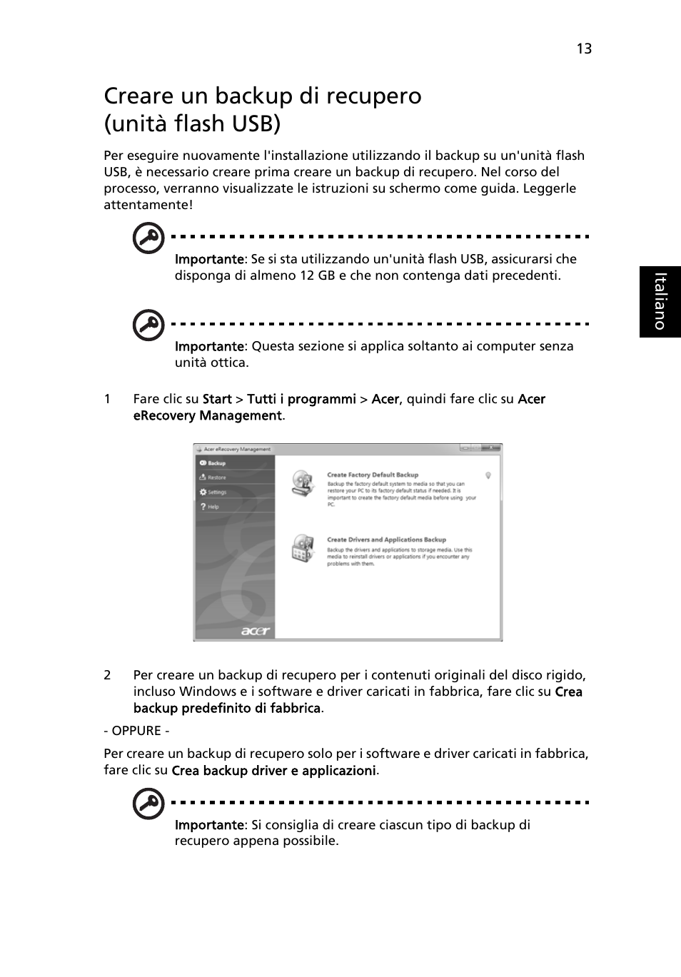 Creare un backup di recupero (unità flash usb) | Acer Aspire 4830G User Manual | Page 269 / 2354